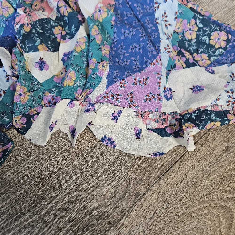 Olivaceous Multicolored Floral Patchwork Asymmetric Boho Midi Skirt